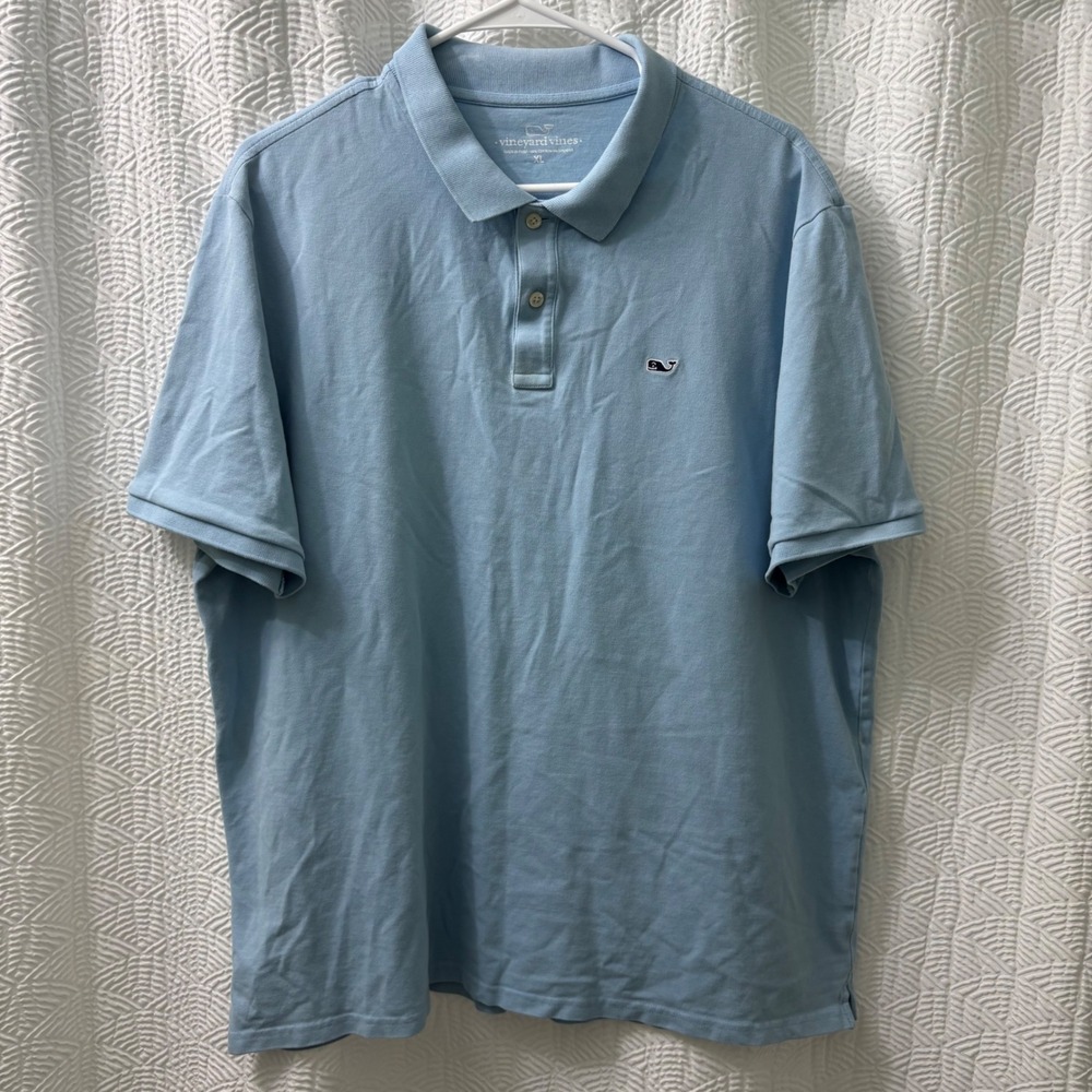 Vineyard Vines Men's Light Blue Whale Logo Short‎ Sleeve Polo Shirt XL Cotton